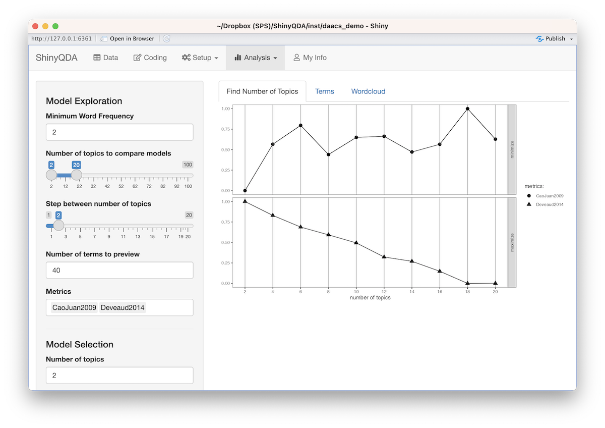 Screenshot of topic modeling